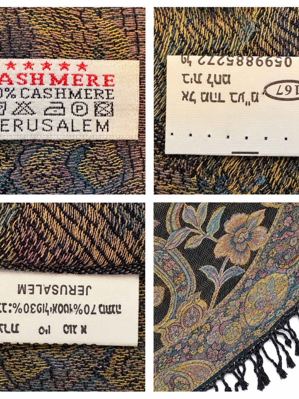 Jerusalem 100% Cashmere Paisley Floral Scarf Wrap - Picture 2 of 3